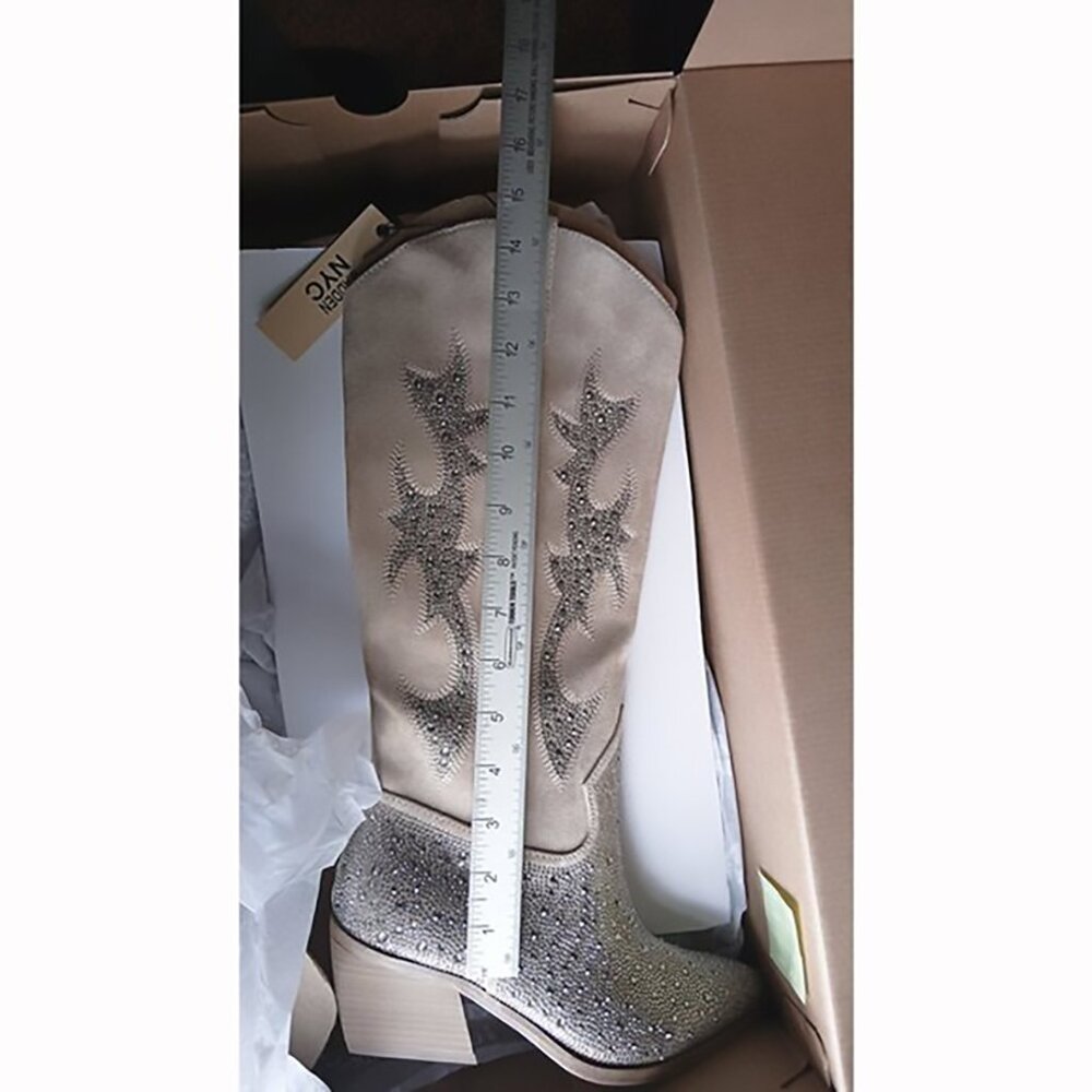 NWT Madden NYC Tall Western Embroidered Boots, Rhinestones, Sparkly, Fancy Boots - Picture 6 of 6